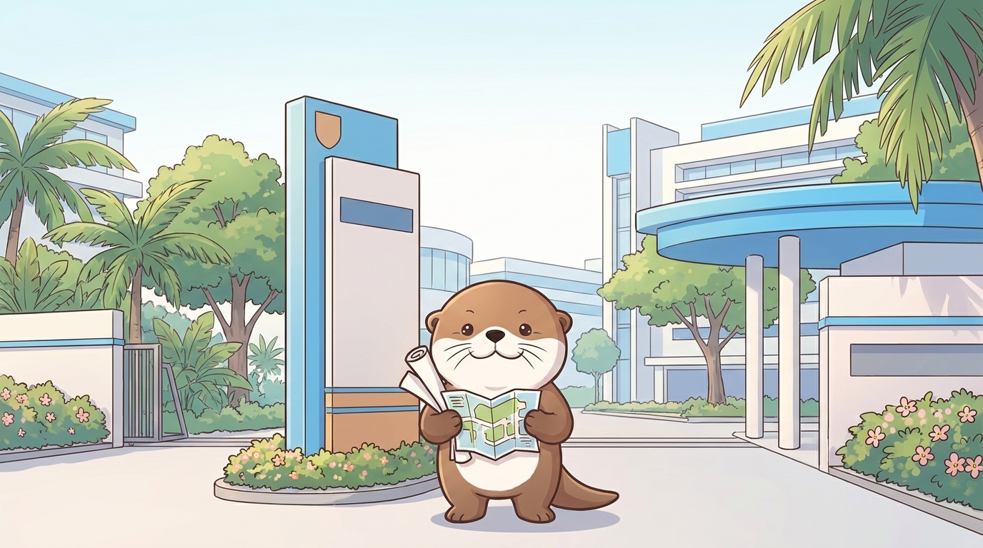 在新加坡大学门口手持注册文件